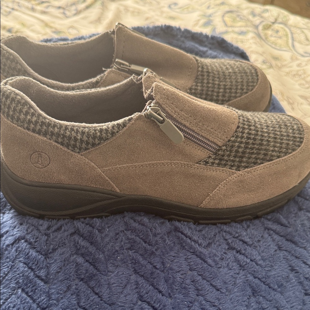 Land End Gray and Gray And Black houndstooth Slip-On Shoes